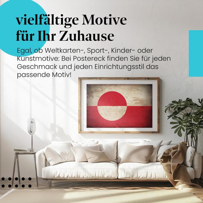 Stylisches Leinwandbild: Grönland Vintage Flagge im Retro-Stil. Wanddeko für Grönland-Fans.