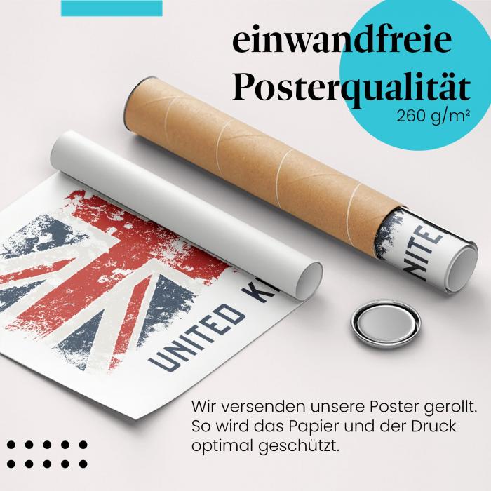 Gerolltes Poster "Union Jack Used-Look". Britische Flagge, sicher verpackt.