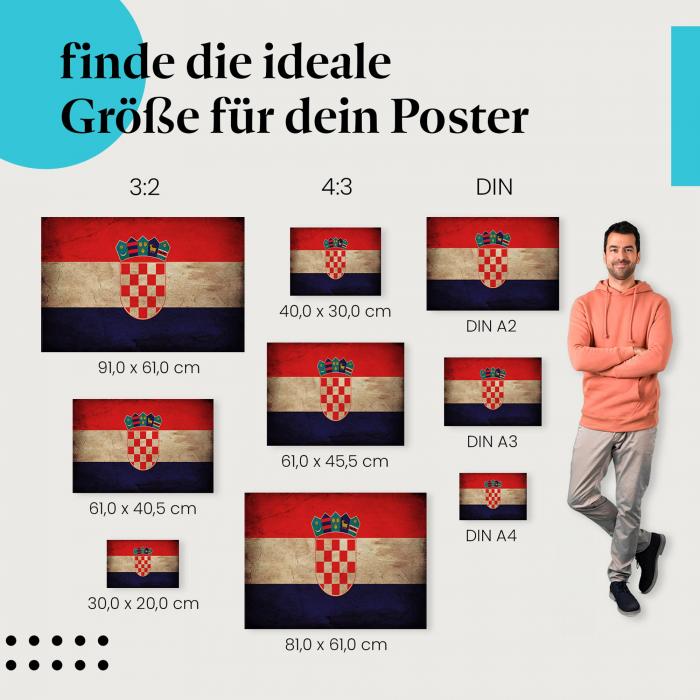 Kroatien Flagge Poster: Vintage-Stil - finde die perfekte Größe!