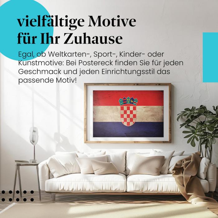 Leinwandbild "Kroatische Grunge Flagge im Vintage-Stil". Wanddeko für Kroatien-Fans.