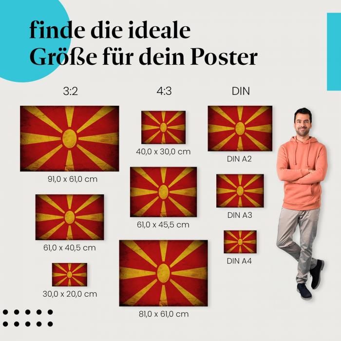 Mazedonien Flagge Poster: Retro-Design - finde die perfekte Größe!