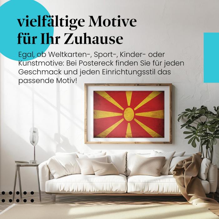 Leinwandbild "Mazedonische Vintage Flagge im Retro-Design". Wanddeko für Mazedonien-Fans.