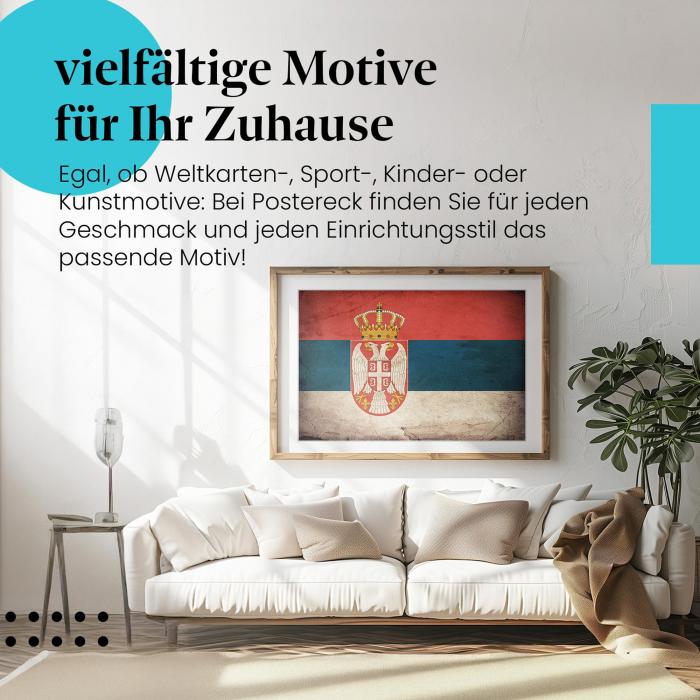 Stylisches Leinwandbild: Serbien Vintage Flagge im Historischen Stil. Wanddeko für Serbien-Fans.