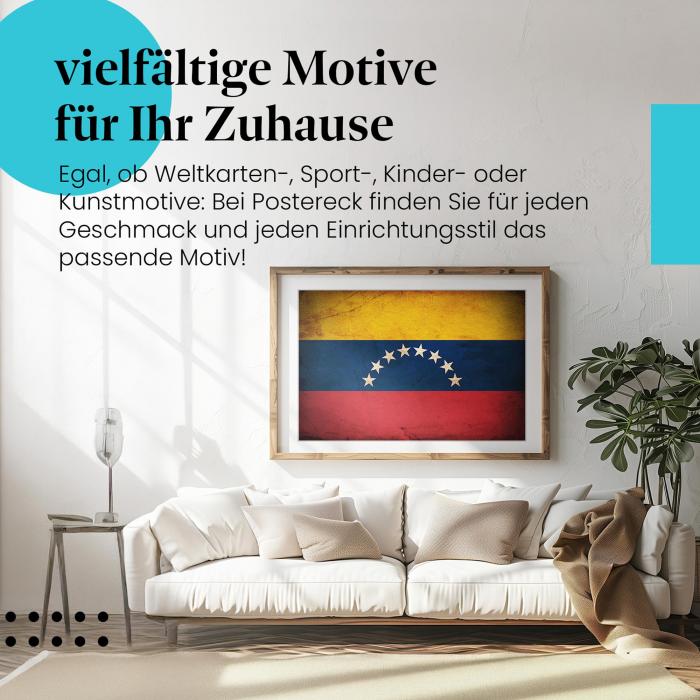 Stylisches Leinwandbild: Venezuela Vintage Flagge: Sterne am Horizont. Wanddeko für Venezuela-Fans.