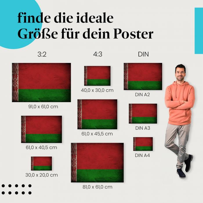 Weißrussland Flagge Poster: Used-Look - jetzt Postergröße wählen!