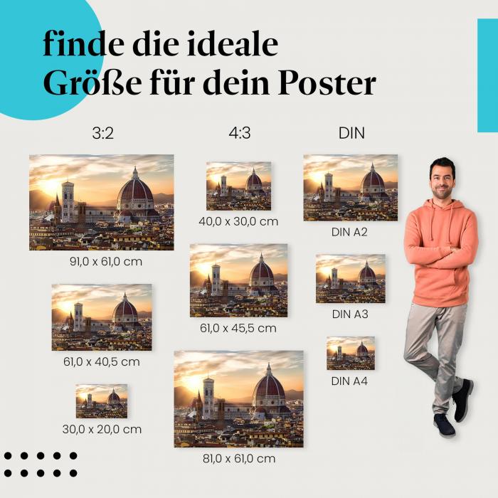 Finde die ideale Postergröße: Florenz, Sonnenuntergang: Dom & Altstadt.