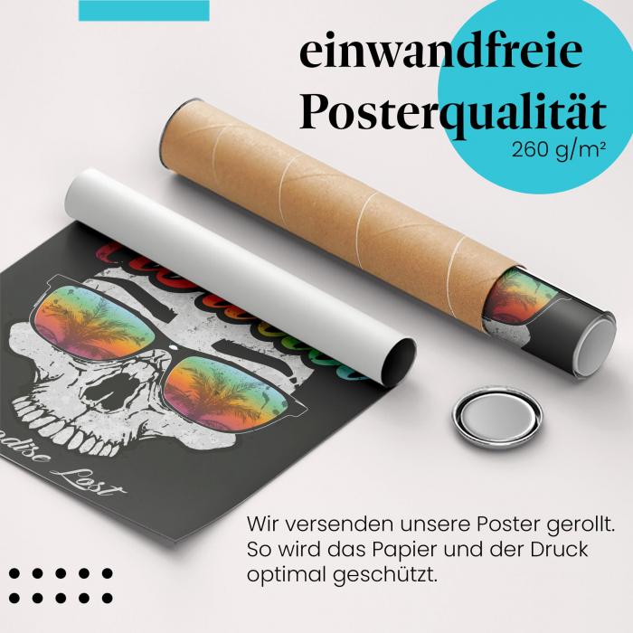 Gerolltes Poster "Florida Style". Coole Totenkopf-Grafik, sicher verpackt.