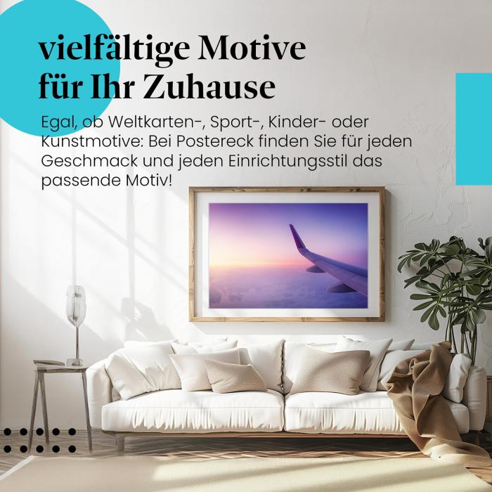 Leinwandbild "Flugzeugflügel": Sonnenaufgang, Inselgruppe - atemberaubend schön!