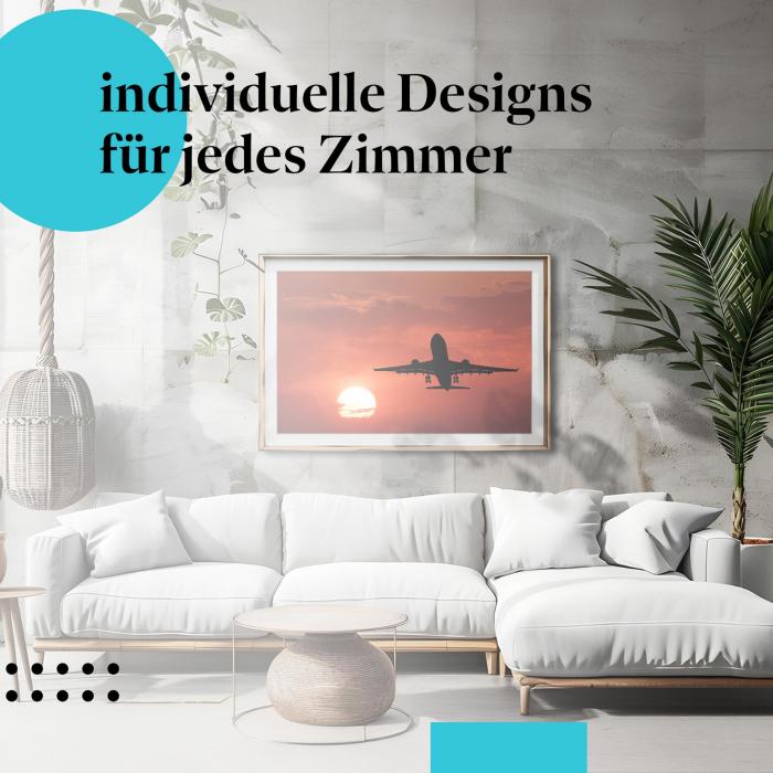 Schlafzimmer Deko: "Sonnenuntergang & Flugzeug" Poster: Für alle, die Fernweh haben.