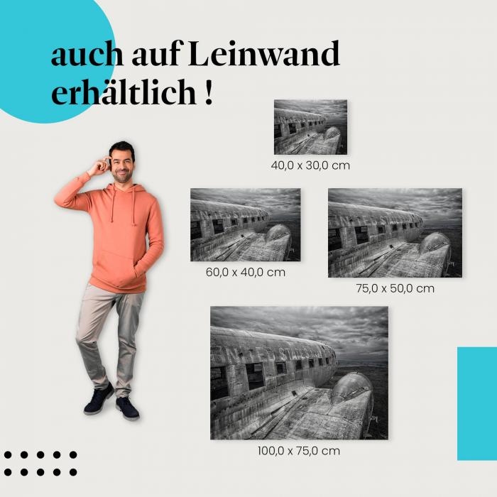 "Flugzeugwrack in karger Landschaft" Leinwandbild. Finde die ideale Größe für dein Zuhause & setze Akzente mit Kunst!