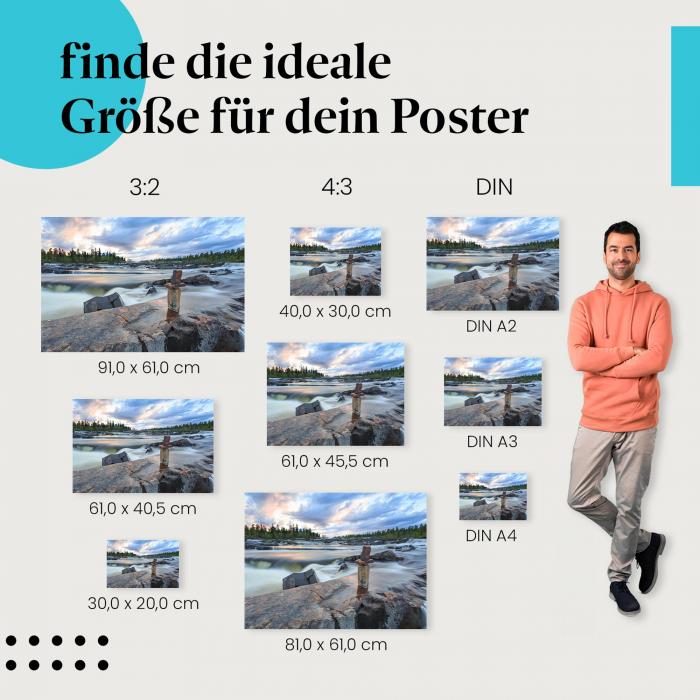 Steinturm am Fluss Poster: Natur Poster - finde die passende Größe!