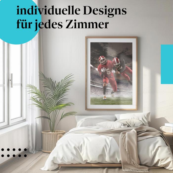 "Touchdown!" Poster: Dynamische Football-Szene - Spieler im Angriff.