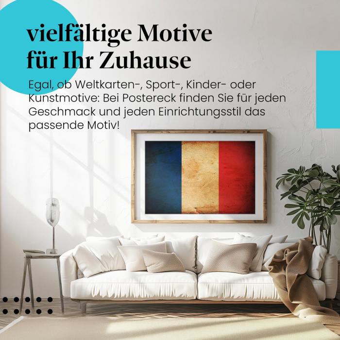 Leinwandbild "Französische Vintage Flagge im Grunge-Look". Wanddeko für Frankreich-Fans.