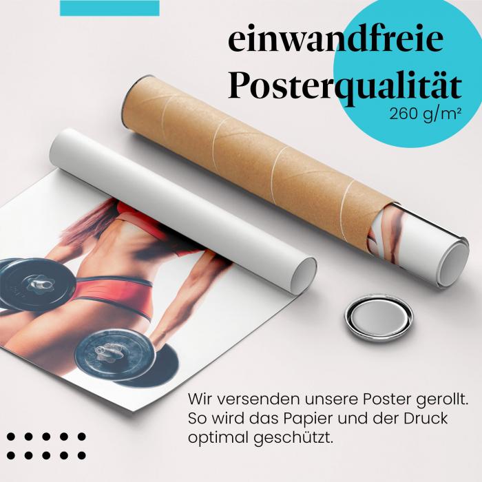 Gerolltes Poster "Fitness", Frau, Hanteln, stark.