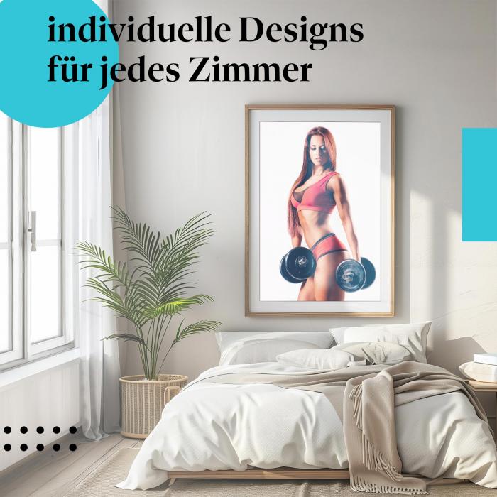 Schlafzimmer Deko: Fitness mit "Frau & Hanteln" Poster