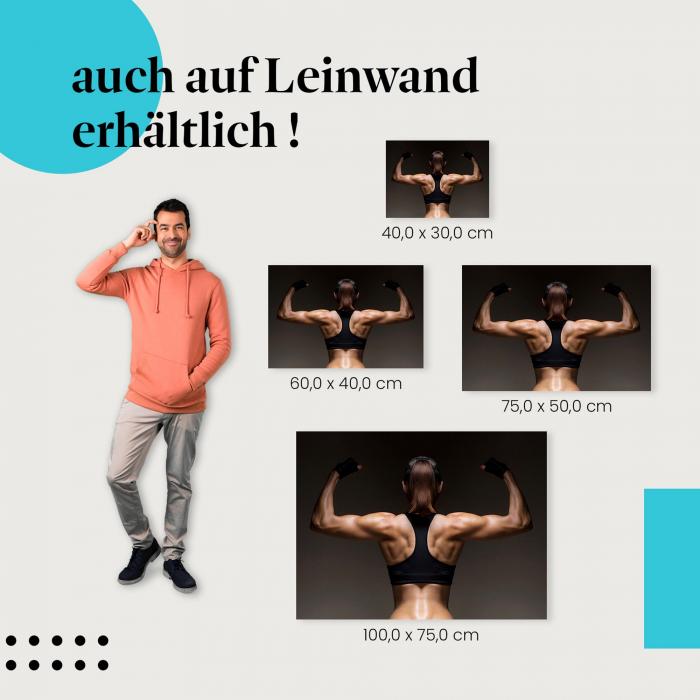 Fitness: Leinwandbild. Athletische Frau, Rückenmuskulatur, wähle deine Größe.