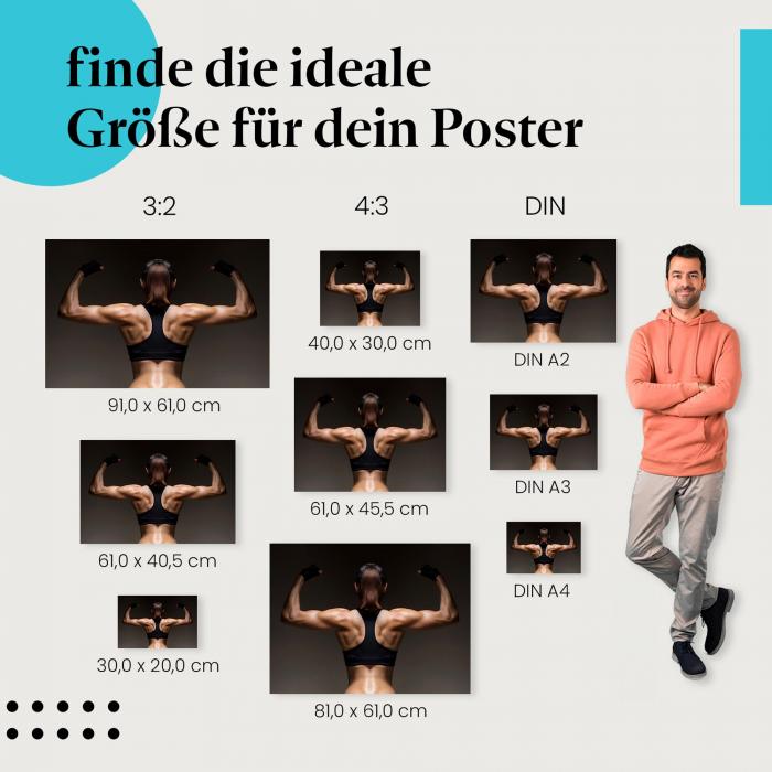 Entdecke die passende Postergröße: Athletische Frau: Rückenmuskulatur, trainierter Körper.