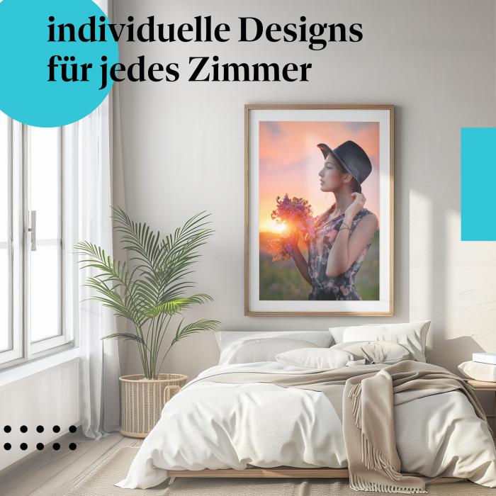 Schlafzimmer Deko: "Sonnenuntergang & Blumen" Poster: Für ein romantisches Ambiente.