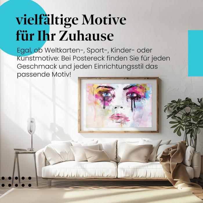 Stylisches Leinwandbild: Ausdrucksstark - Abstraktes Frauenportrait in Aquarell.