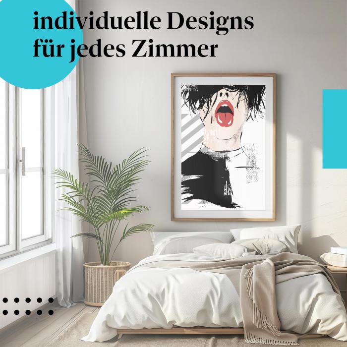 Mode Poster: "Stylisches Frauenportrait" - Abstraktes Portrait & rote Lippen