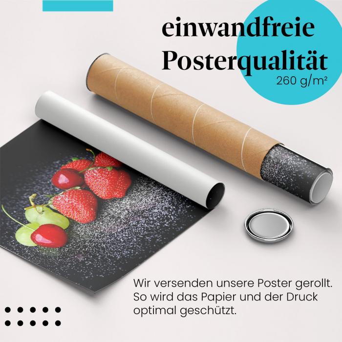 Gerolltes Poster "Fruchtiges Dessert". Süß & erfrischend, sicher verpackt.