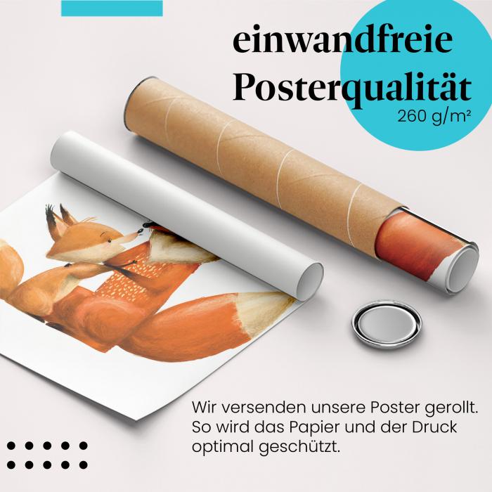 Gerolltes Poster "Fuchsfamilie". Tierliebe & Familie, sicher verpackt.