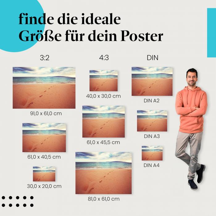 Strandparadies: Poster "Entspannung pur" - Fußspuren, Sand & Sonnenuntergang