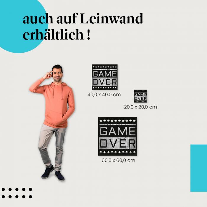 "Game Over. Das Leben ist kurz" - Grafik im Retro-Gaming Stil als Leinwandbild - ein Statement für mehr Lebensfreude!