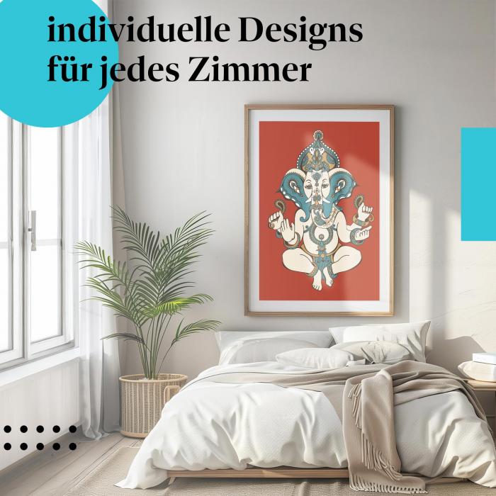 Poster "Ganesha" : Bunte Darstellung des Hindu-Gottes - auch für dein Schlafzimmer!