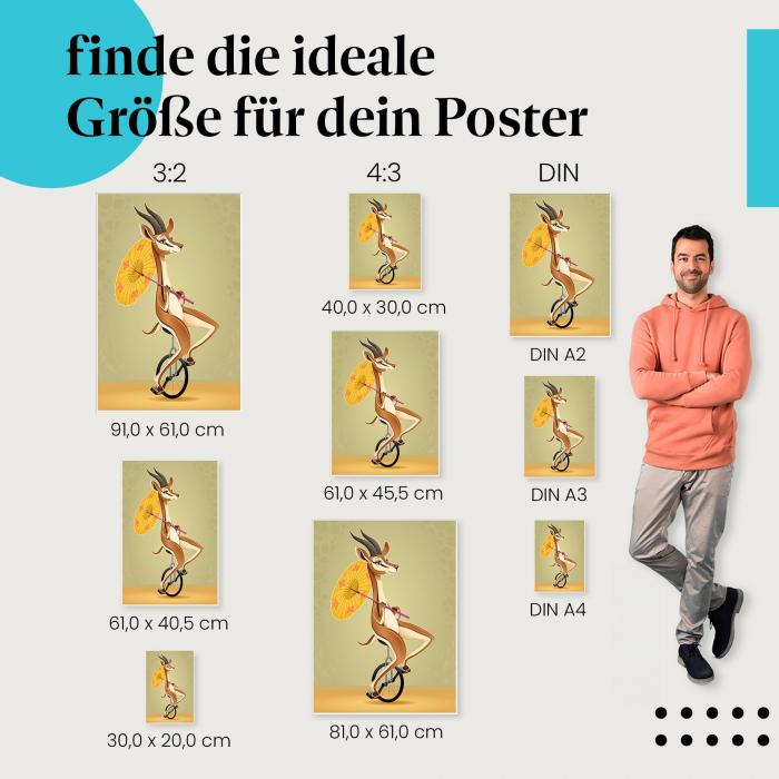 "Elegante Gazelle auf dem Einrad": Poster - Gazelle, Sonnenschirm & Zirkus