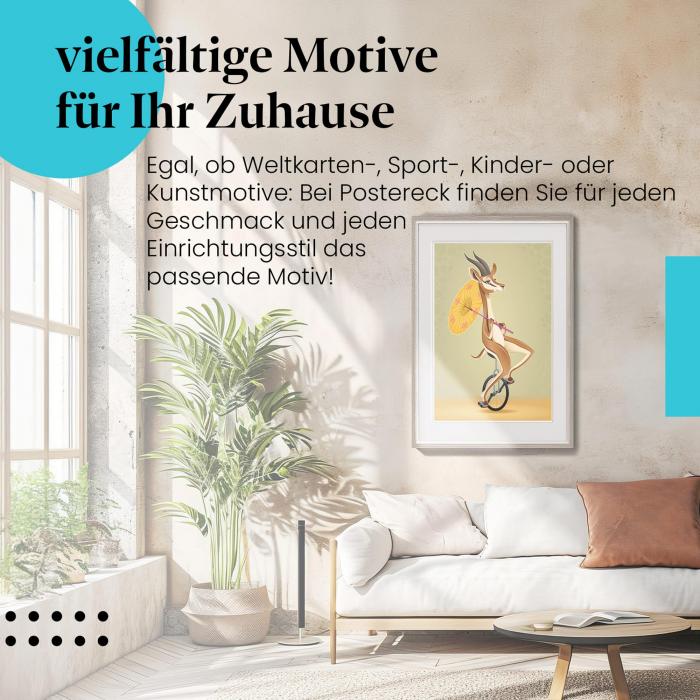 Dieses Leinwandbild mit der Gazelle ist ein Hingucker und versprüht gute Laune.