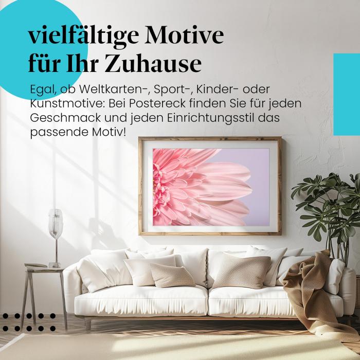 Leinwandbild "Rosa Gerbera": Nahaufnahme, filigrane Blütenblätter - zart & elegant.