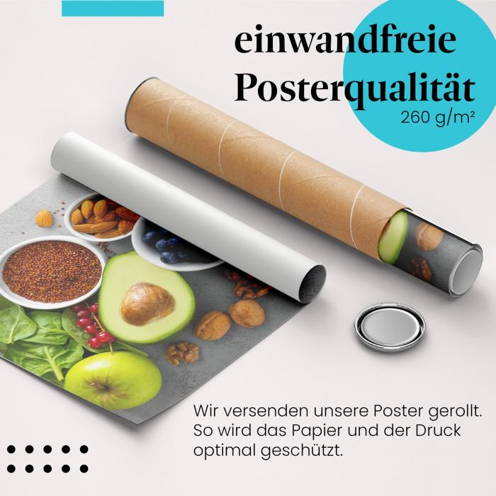 Gerolltes Poster "Gesunde Ernährung". Gesunder Lebensstil, sicher verpackt.