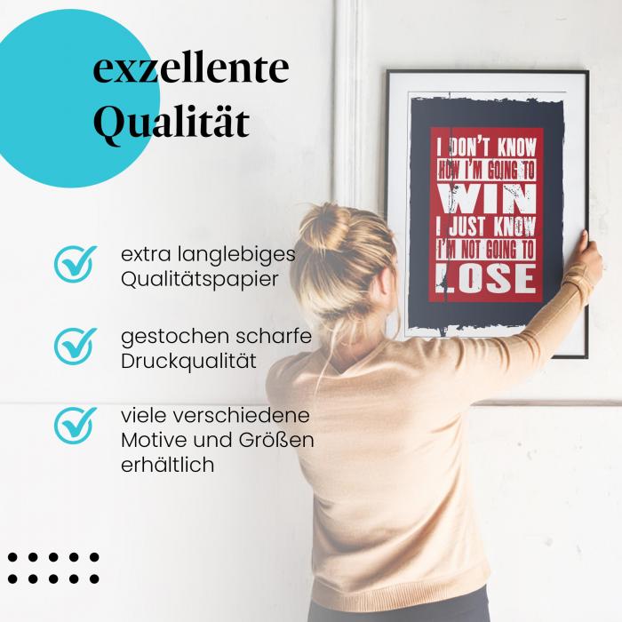 Gerahmtes Wandbild "Motivationsspruch: Gewinnen" in verschiedenen Größen.