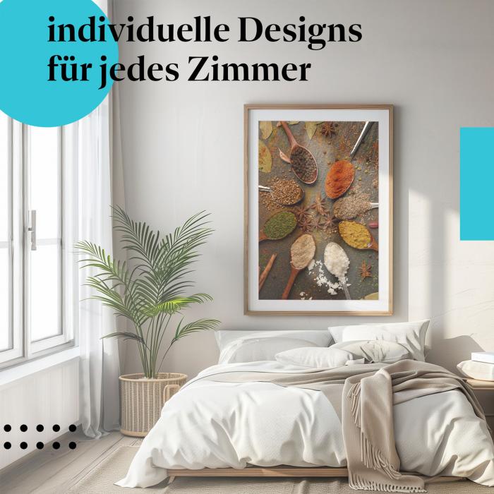 Schlafzimmer Deko: Moderne Küche mit "Gewürze" Poster. Inspiration fürs Kochen.