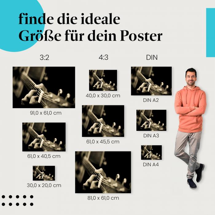 Hände an der Gitarre Poster: Musikalische Wanddeko - jetzt Größe wählen!