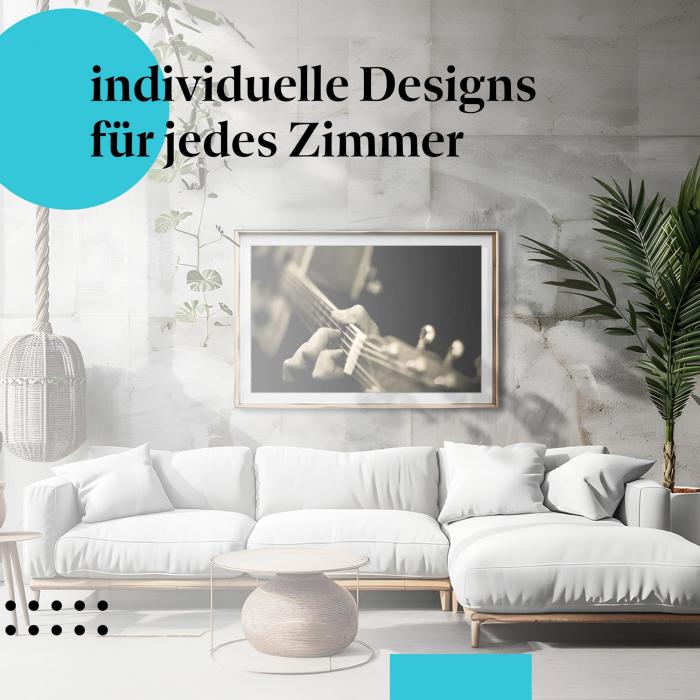 Schlafzimmer Deko: Minimalistisches Zimmer mit "Gitarre" Poster. Wanddeko für Romantiker.