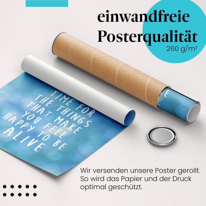 Gerolltes Poster "Zeit für Glück". Achtsamkeit & Freude, sicher verpackt.