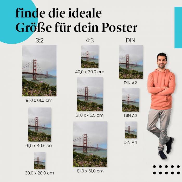 San Francisco Feeling: Reise Poster "Golden Gate Bridge & Blumen" - Traumhafter Blick