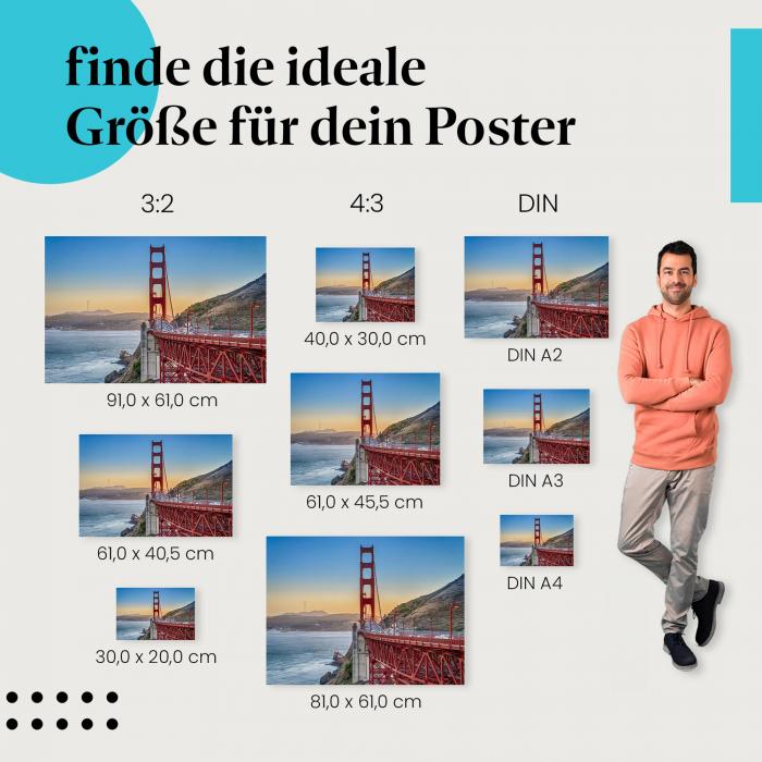 Golden Gate Bridge, Poster: Sonnenuntergang, Verkehr.