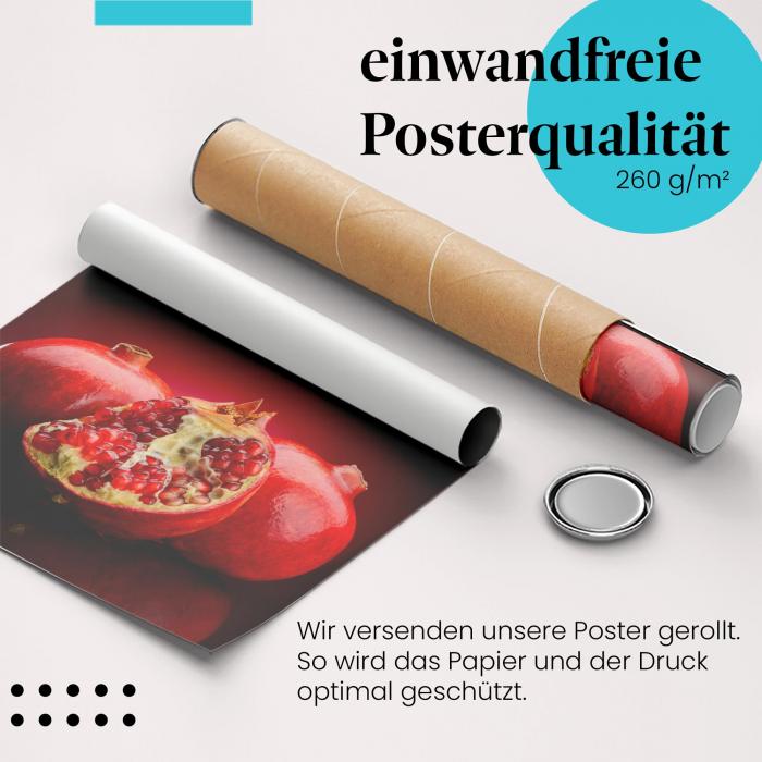 Gerolltes Poster "Granatapfel". Gesund & lecker, sicher verpackt.