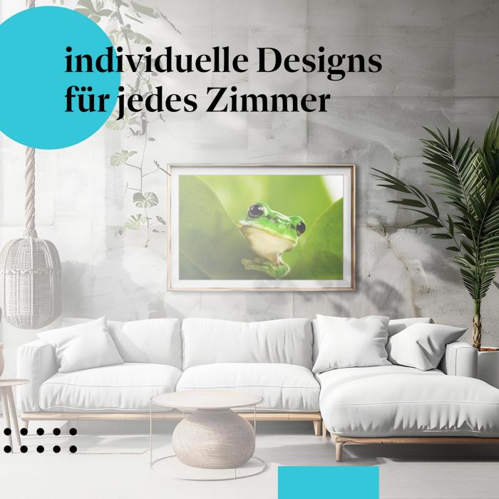 Schlafzimmer Deko: "Versteckter Frosch" Poster im modernen Schlafzimmer. Wanddeko für Naturliebhaber.