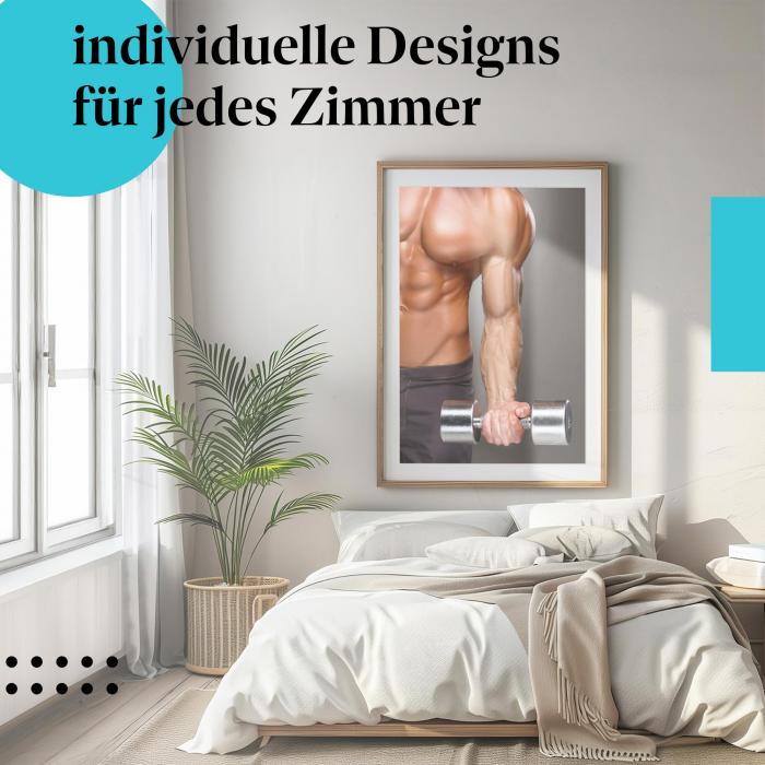 Fitness Poster: "Starke Arme" - Mann trainiert Bizeps mit Hantel