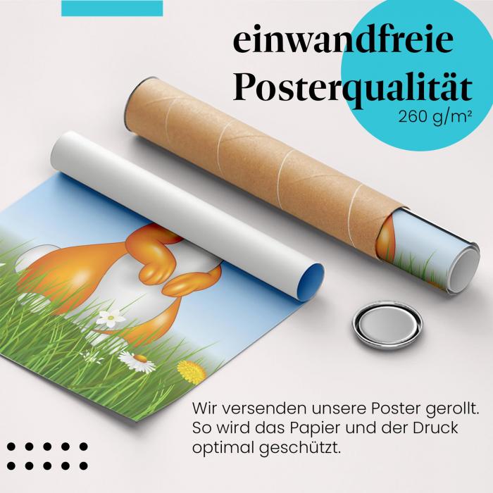 Gerolltes Poster "Glückliches Häschen". Fröhliches Design, sicher verpackt.