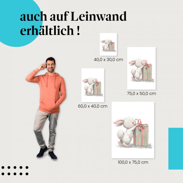 Hase: Leinwandbild. Geschenk, Neugier, wähle deine Größe!