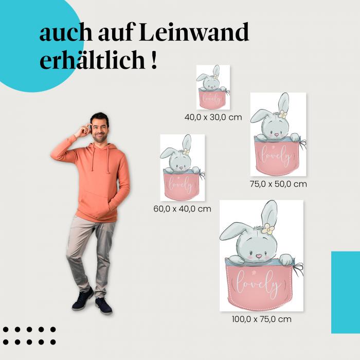 Hase: Leinwandbild. "Lovely", Tasche, Blume.