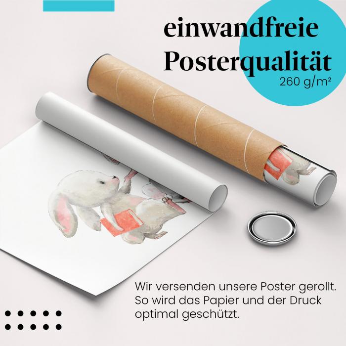 Gerolltes Poster "Hasen & Abenteuer". Niedliches Motiv, sicher verpackt.