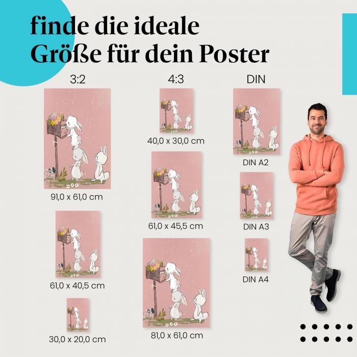 Hasen, Poster: Briefkasten, Post, Blume.