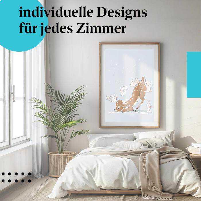 Schlafzimmer Deko: "Winter" Poster - Tierische Freunde im Schnee - ein Hingucker.