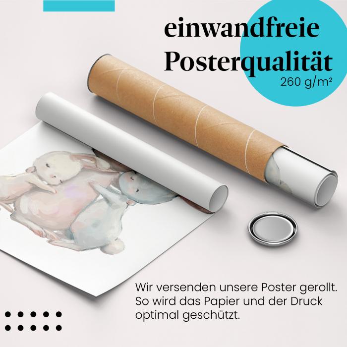 Gerolltes Poster "Hasenfamilie" - Niedliche Tiere, sicher verpackt.